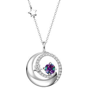 Women's Moon Star Colorfull Sterling Adjustable Chain Pendant Fine Necklaces